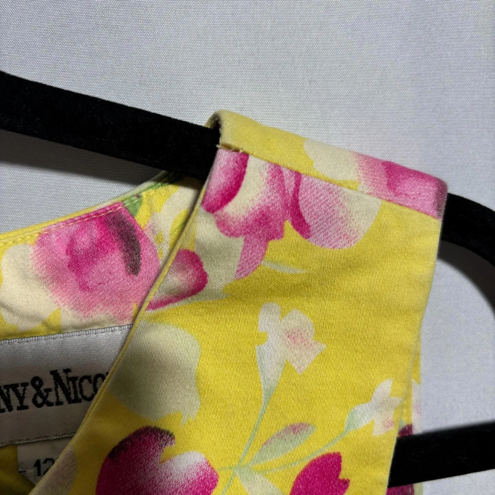 VTG Yellow AOP Pink Flowers Tea Length Tank Dress Coquette Southern Cottage‎ 12P - Image 7