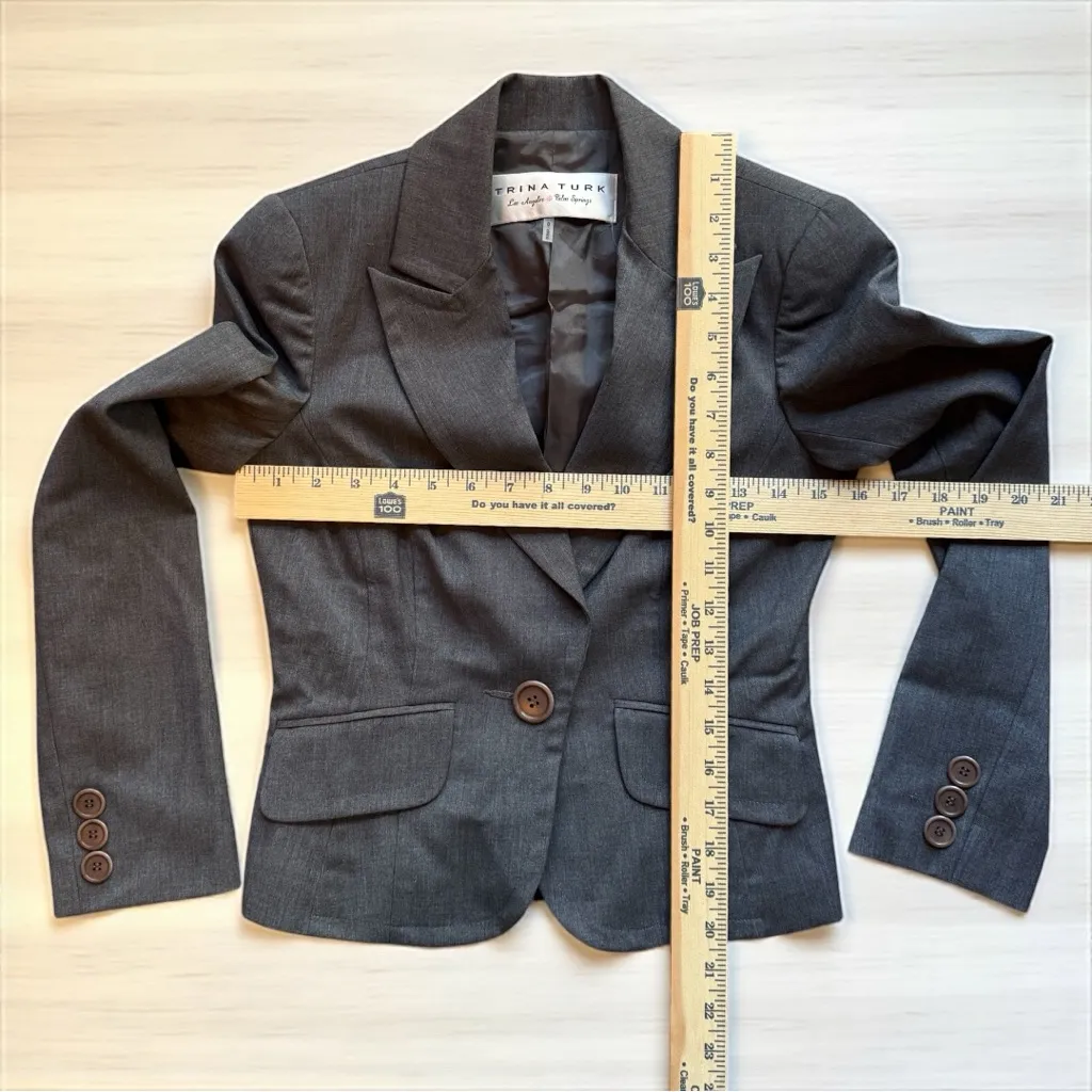 Trina Turk Los Angeles Palm Springs Grey One Button Fitted Blazer - Size 0 - Image 8