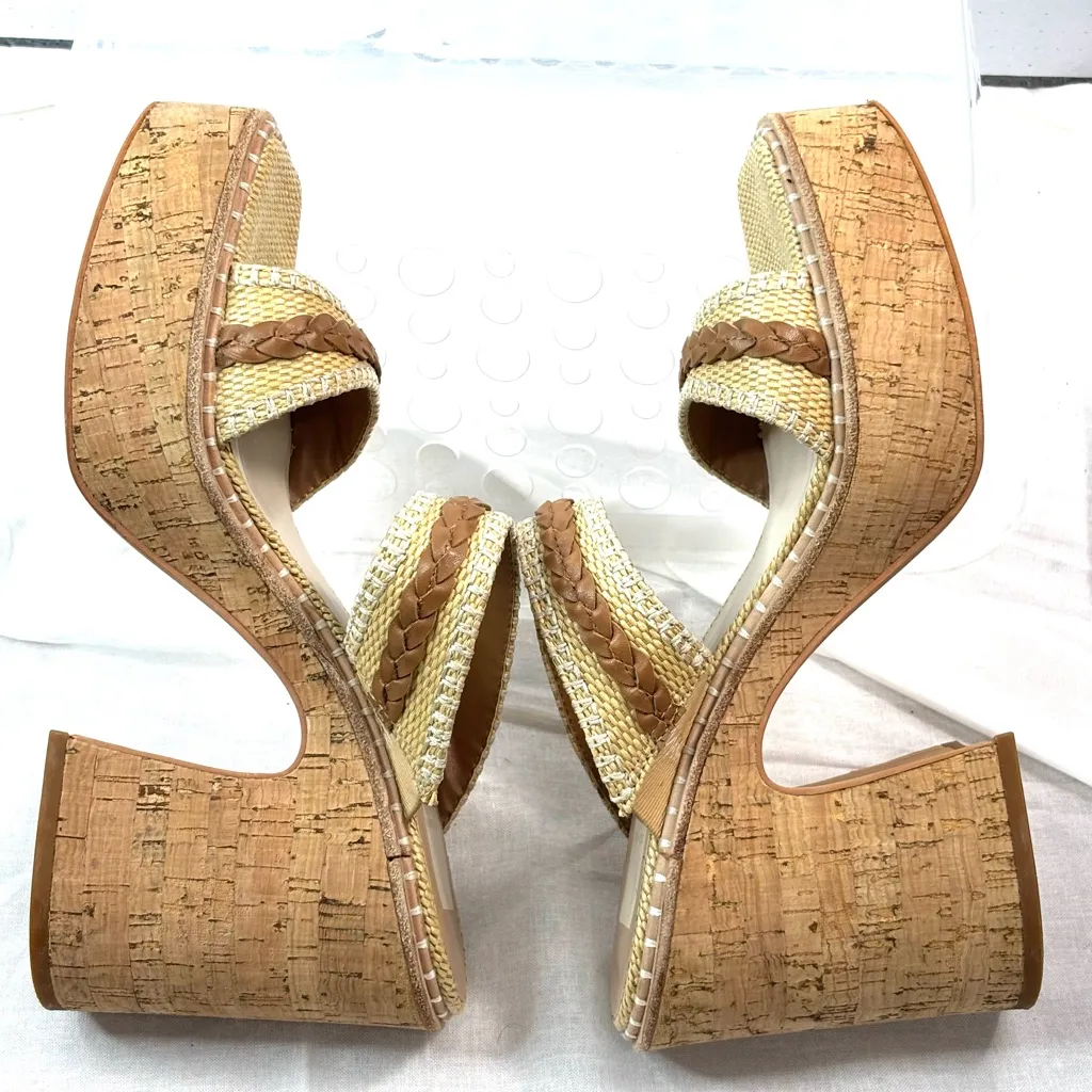 Dolce Vita 10 Platform Chunky Heeled Cork Rope Tan and Cream Summer Sandals - Image 2