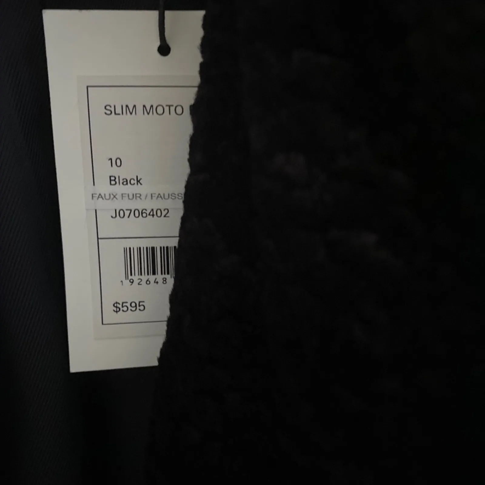 New Theory Faux Fur Slim Moto Jacket Sz 10 - Image 4