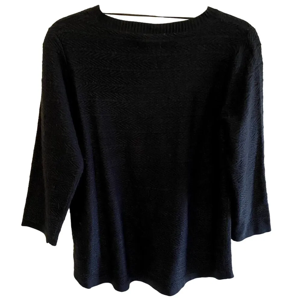 Croft & Barrow NWT Black Crew Neck 3/4 Sleeve Fuzzy Lightweight Sweater Size S - Image 2
