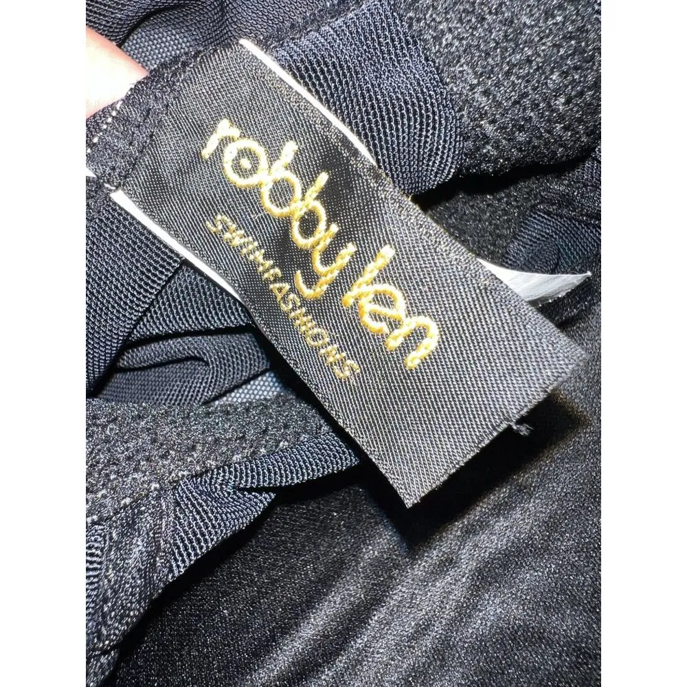 Vintage Robby Len Green Blue Tropical Floral Swim Dress One Piece Swimsuit Sz 12 Black - Image 2