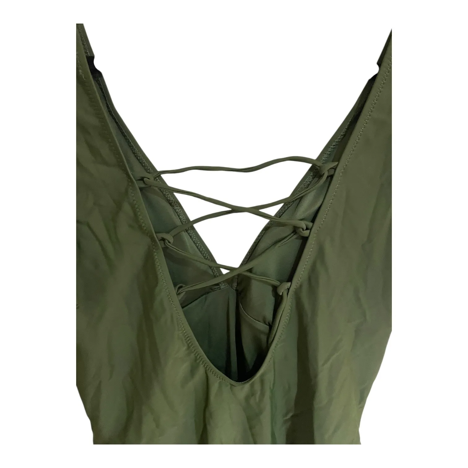 Blooming Jelly Plus Size 3XL Army Green Ruffle Sleeve Lace Up OnePiece Swimsuit - Image 6