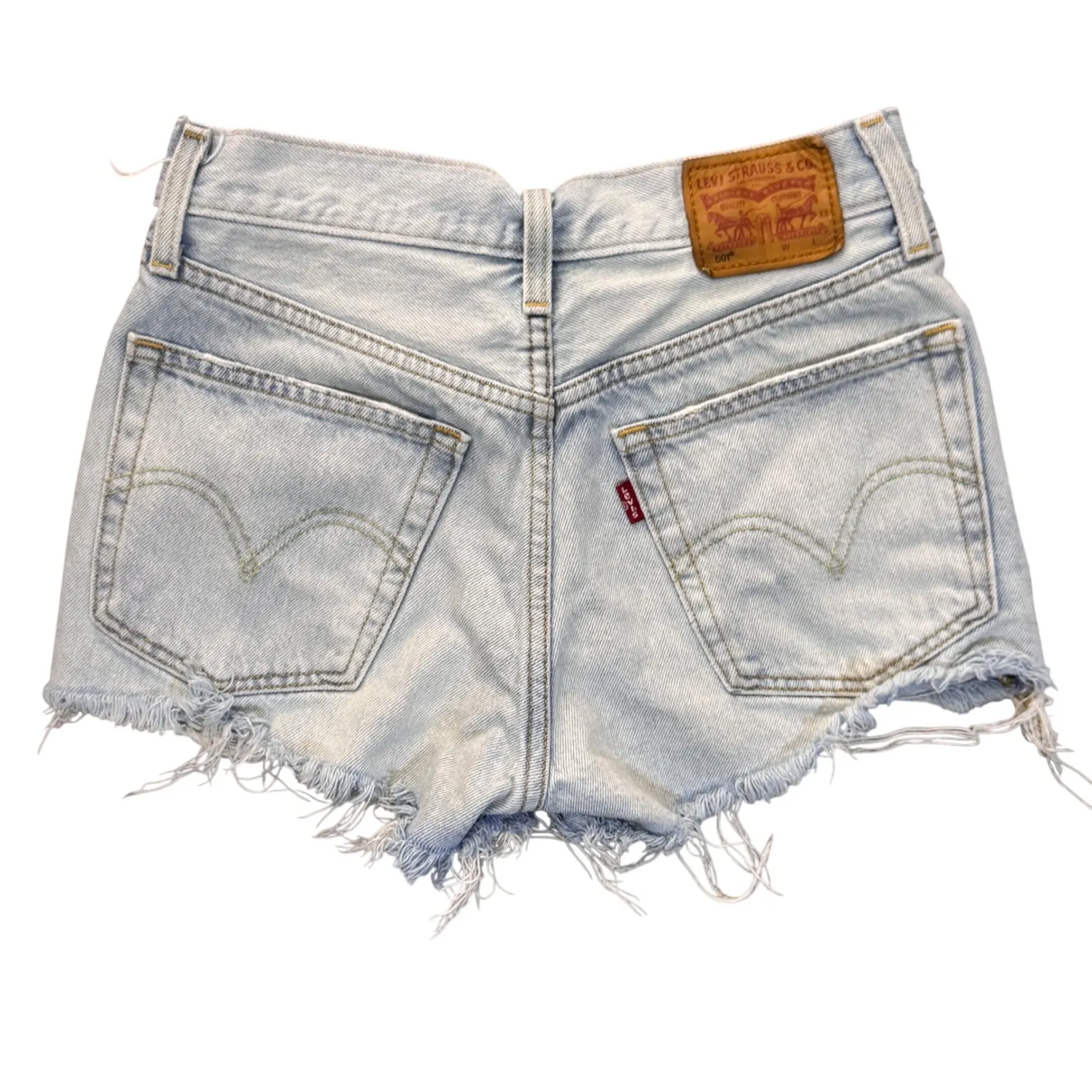 NWOT Levi's 501 High Rise Denim Shorts Light Wash Distressed Raw Hem - 24 - Image 7