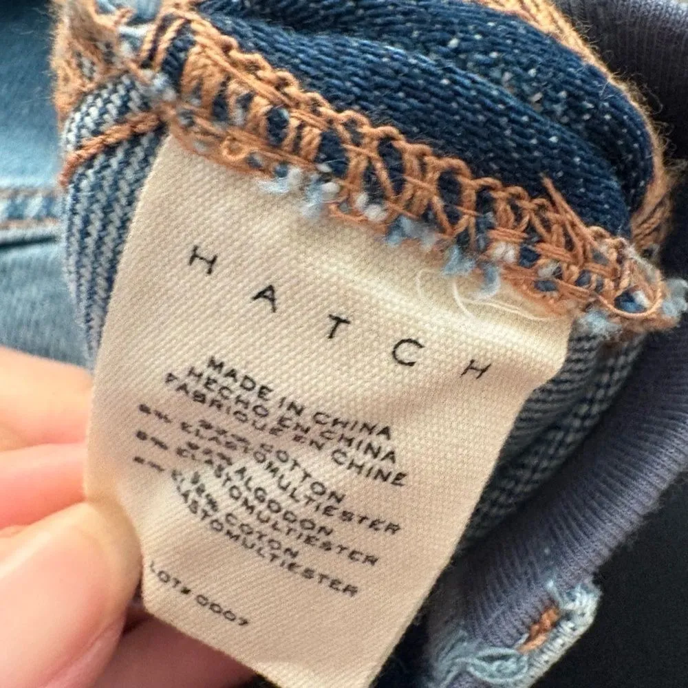 Hatch Jeans Maternity Size 30 Light Blue Distressed Raw Hem Comfort Casual - Image 6