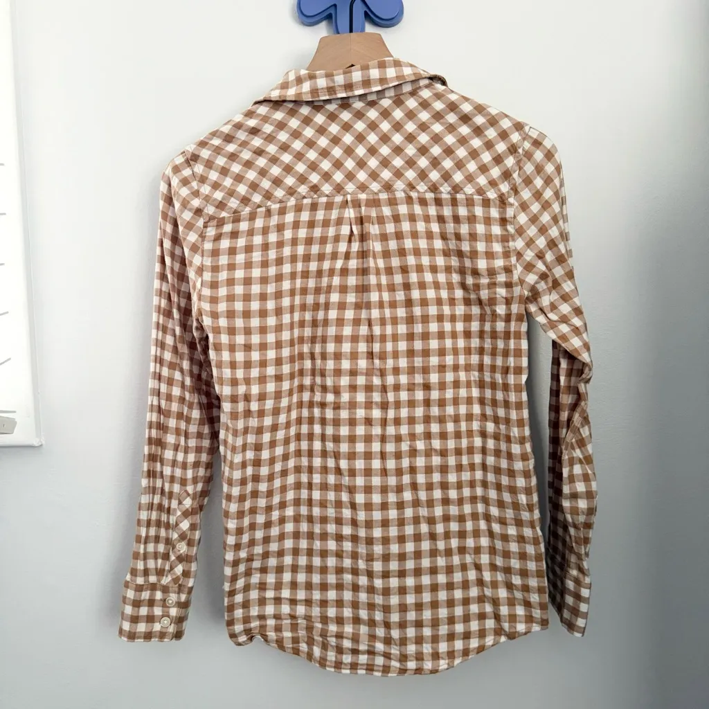 J.Crew XS Women’s Flannel Plaid Shirt Long Sleeve Tan Caramel White Fall Cabin - Image 2