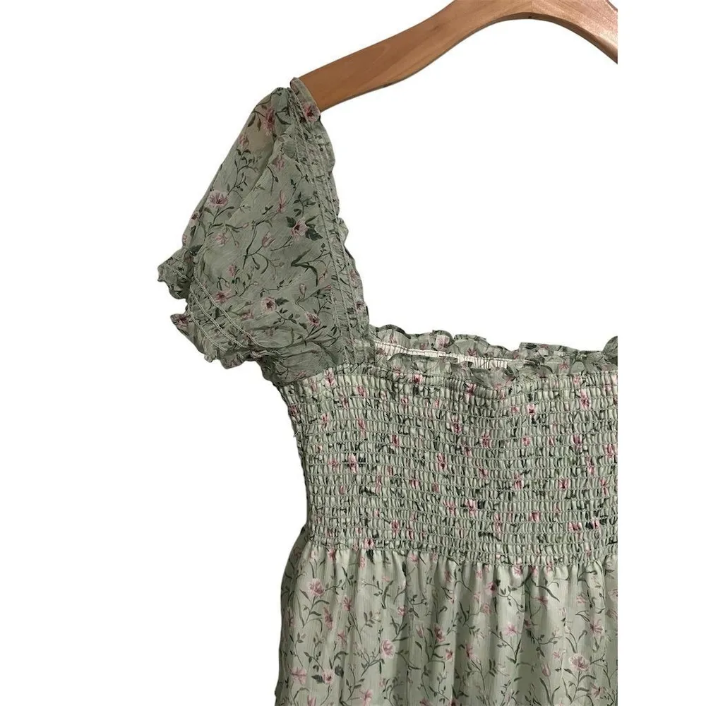 Reverie Maxi Dress Women's Size XL Green Floral Tiered Short Sleeve Casual NEW - Image 2