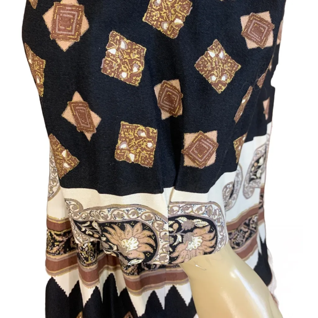 ROBERT TOO VINTAGE 1980'S BLACK & TAN PRINT LIGHTWEIGHT JACKET/BLOUSE (20P) Size 20W - Image 8