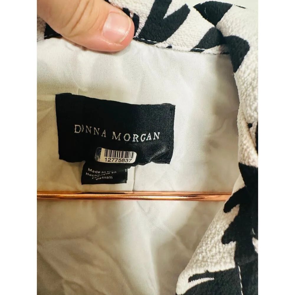 DONNA MORGAN White Black Abstract Printed Front Button Mini Dress Size US8 - Image 13