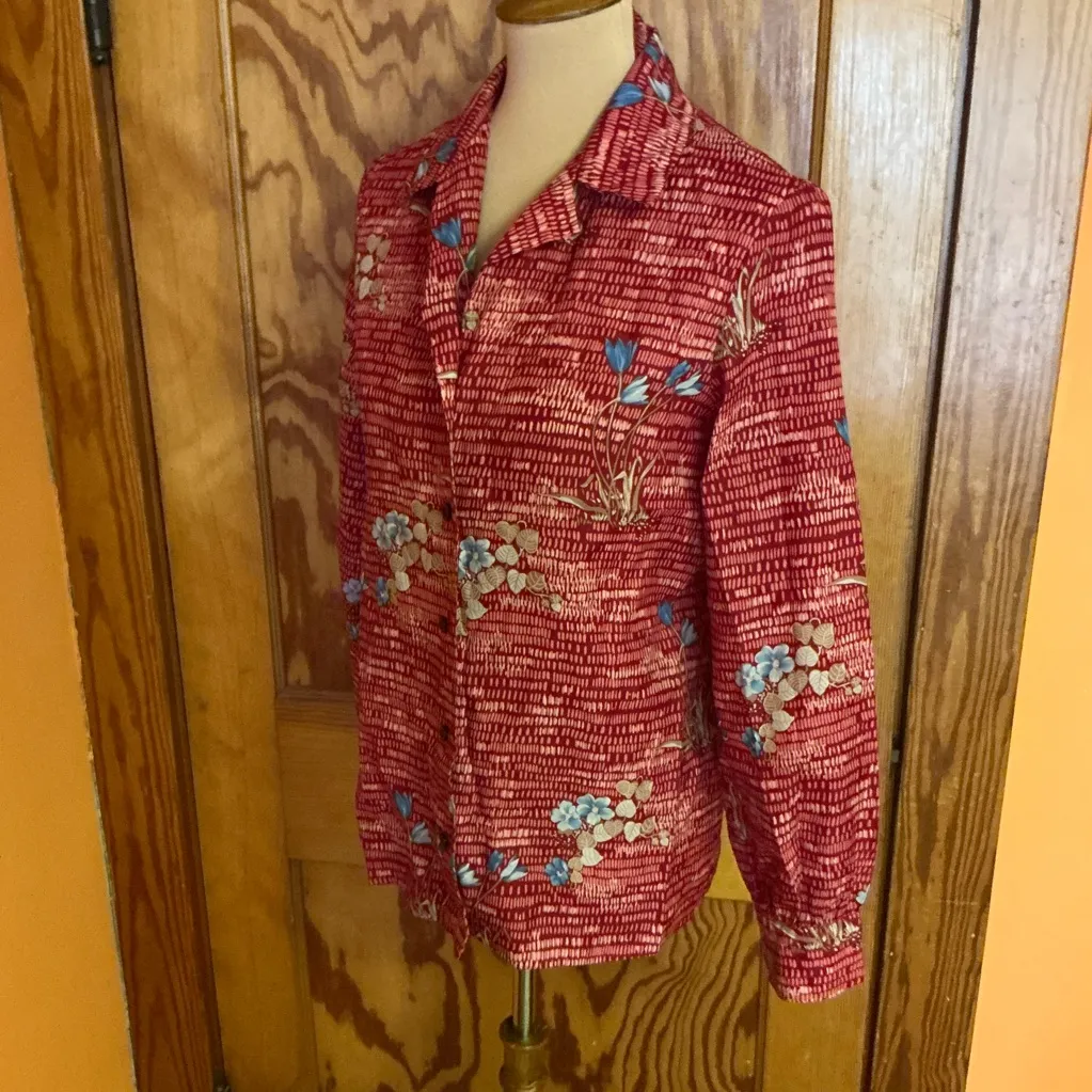 Vintage 70s red floral disco top Size M - Image 5