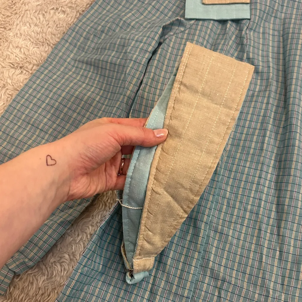 Deadstock Vintage 70s Blue Plaid Button Down Shirt Prarie Cottagecore Eber Size L - Image 3