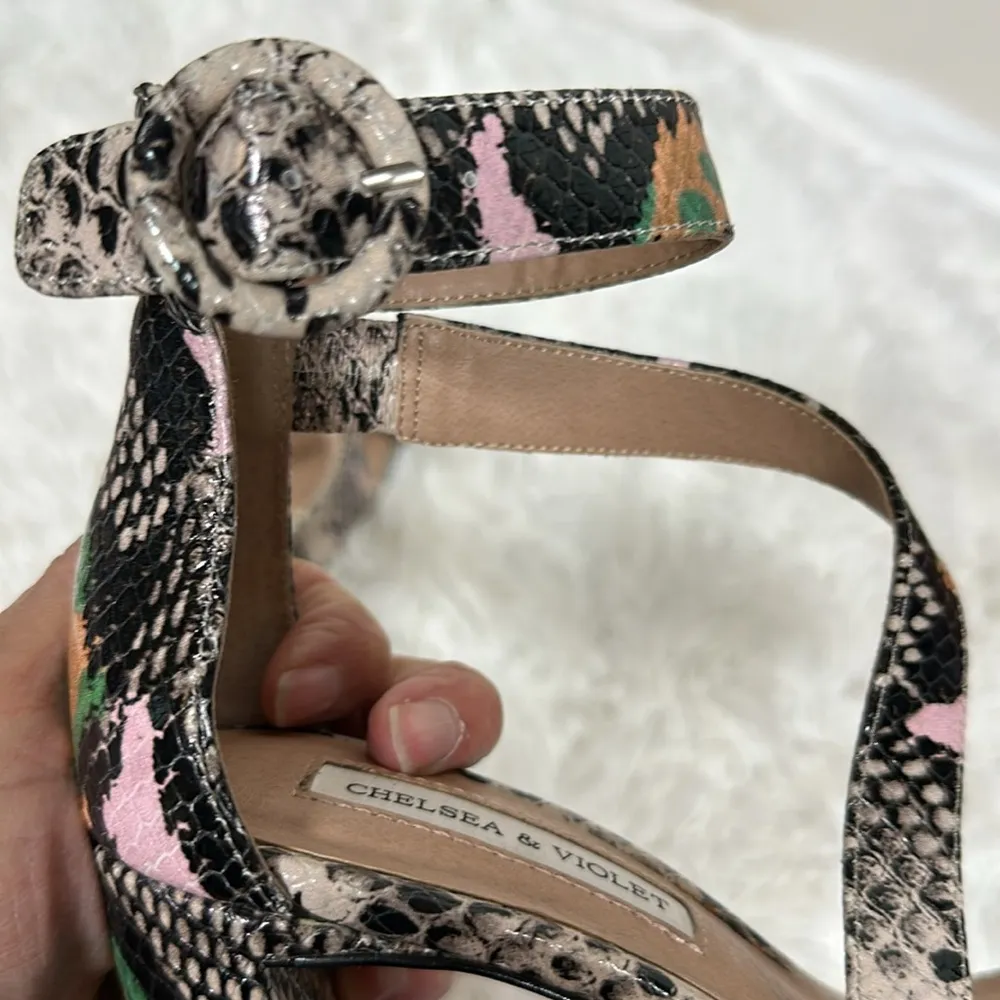 Chelsea & Violet Leather Snake Print Block Heels - Image 9