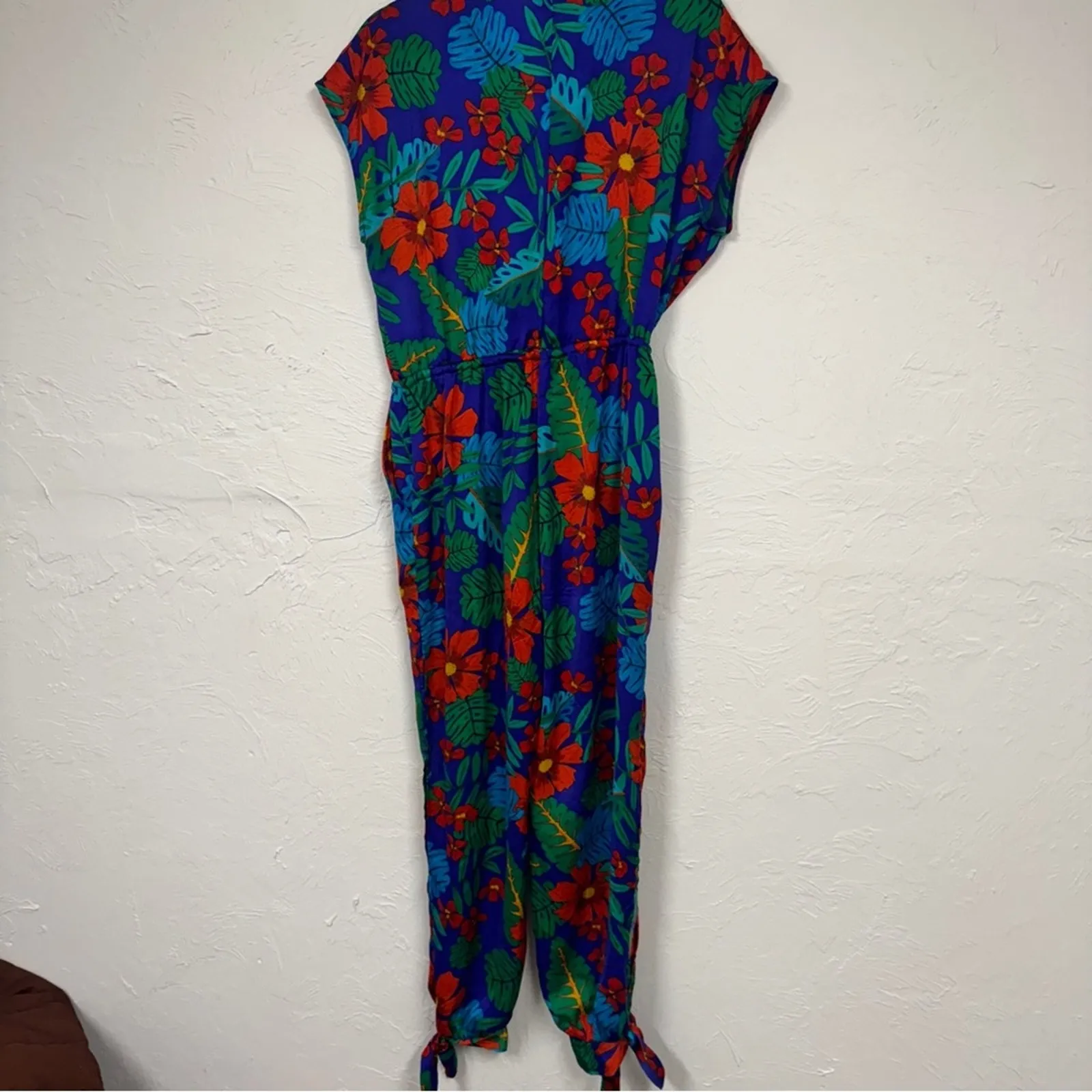 Dress Forum Blue Red Tropical Print Jumpsuit Womens S Beachy Vacation Casual - Image 3