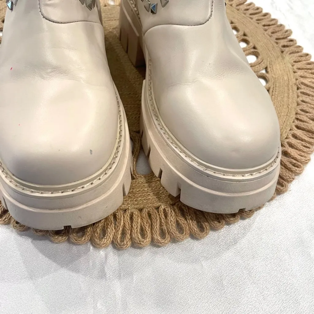 Ash Lenny Studded Leather Chelsea Boots Ivory Size 38 - Image 6