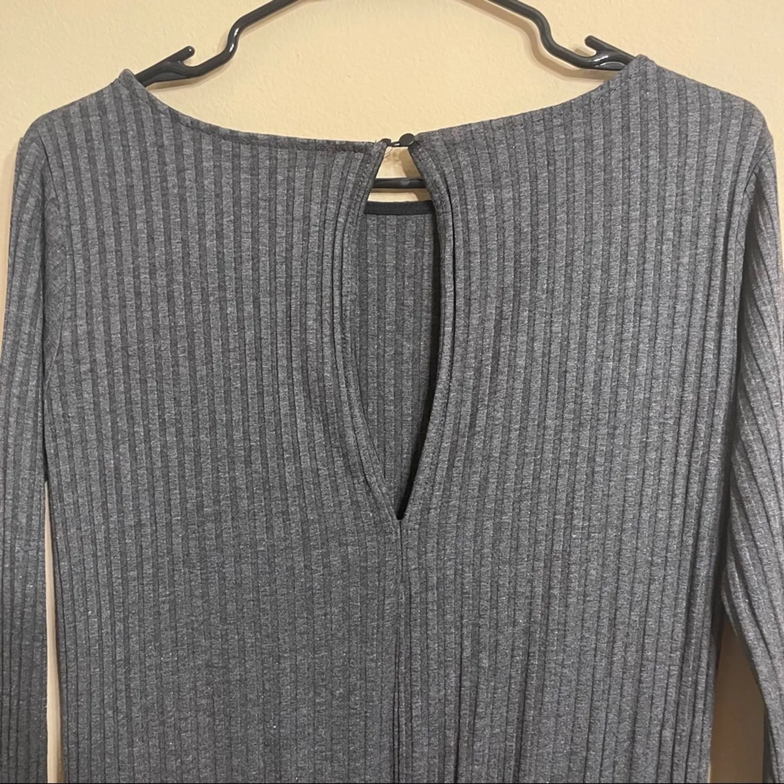 Calé Charcoal Gray Louise Ribbed Long Sleeve Wide Leg Jumpsuit‎ Size S - Image 5