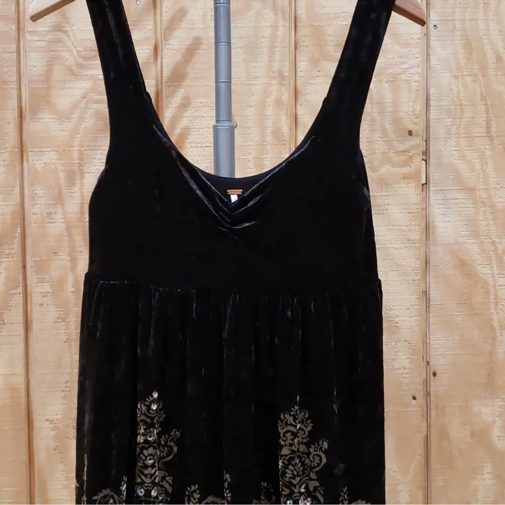 Free People Black Velvet Underground Sequin Embellished Tank Dress Size S - Image 3