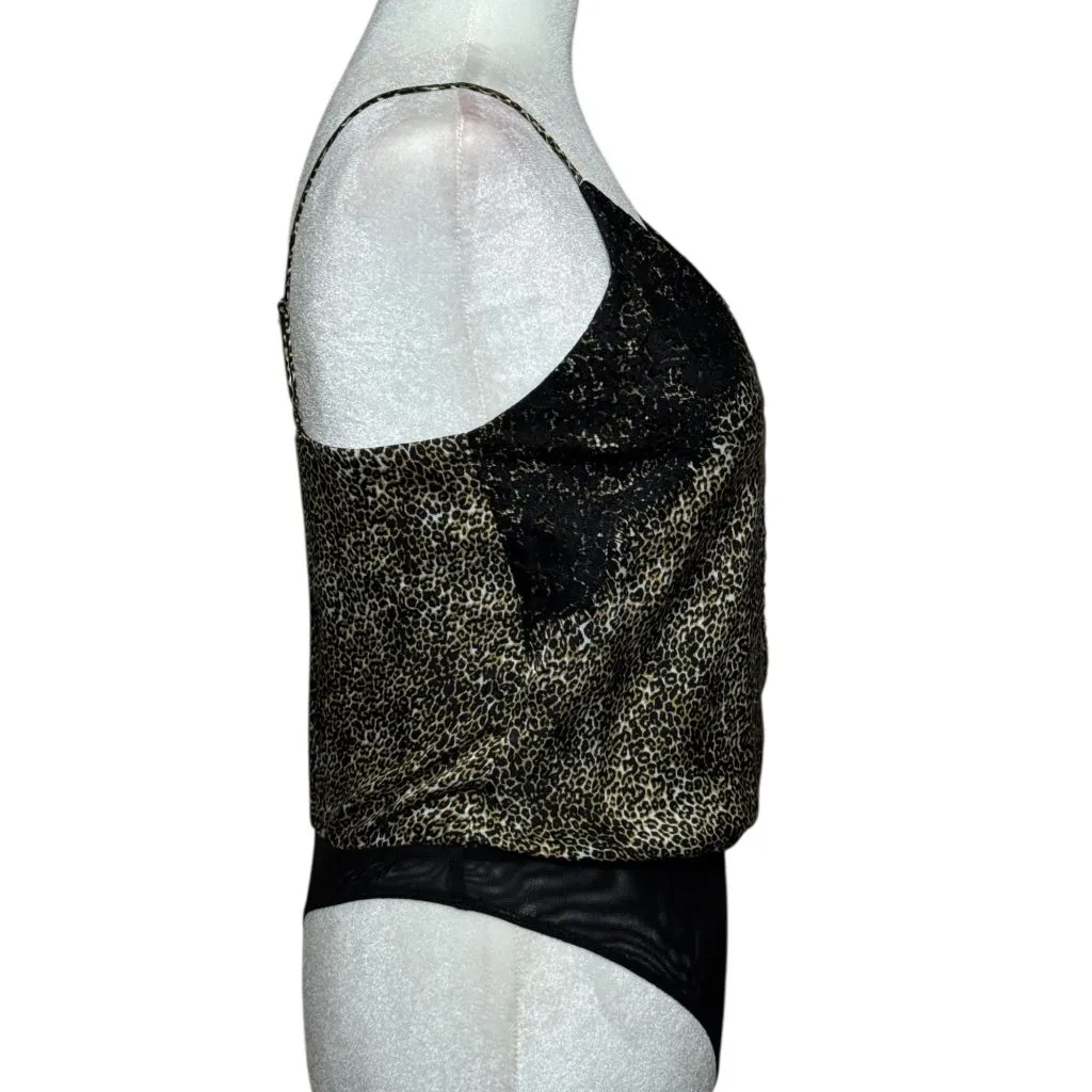 SOCIALITE Size XS Black Leopard Print Spaghetti Strap Bodysuit Stretch Mesh Back - Image 3