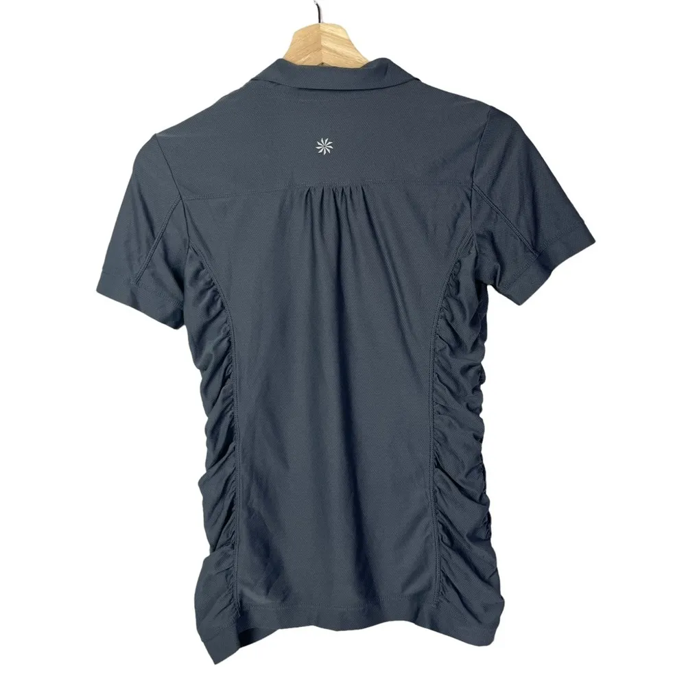 Athleta Gray Ruched Side Birdie Short Sleeve Golf Polo XS - Image 2