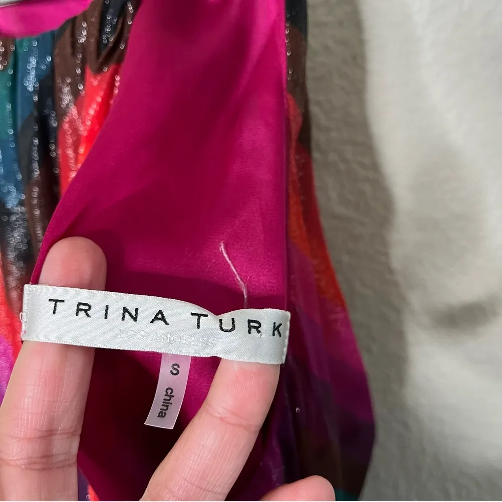 Trina Turk Metallic Chevron Striped Trapeze Halter Dress Womens Size S - Image 5