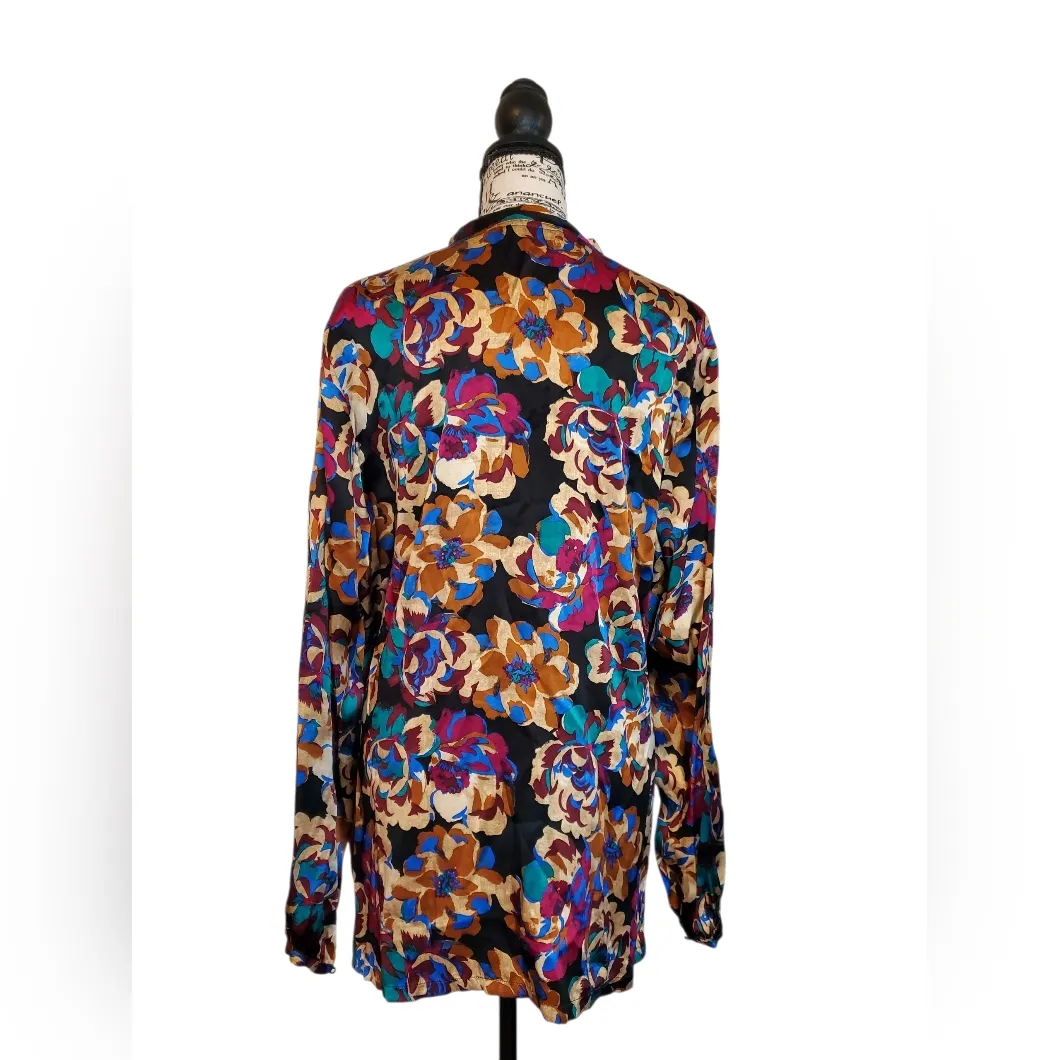 Worth New York 100% Silk Floral Multicolor Women's Top Size:14 Brown - Image 3