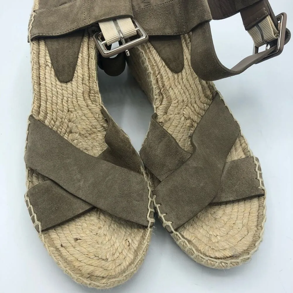 Vince Taupe Leather Espadrille Wedge Sandals Womens 10 Strappy Beachy Casual - Image 7