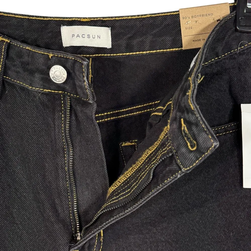 PacSun 90’s Boyfriend SZ 28 Jeans Hi-Rise Relaxed Leg Rigid Denim Zip-Fly Black - Image 3