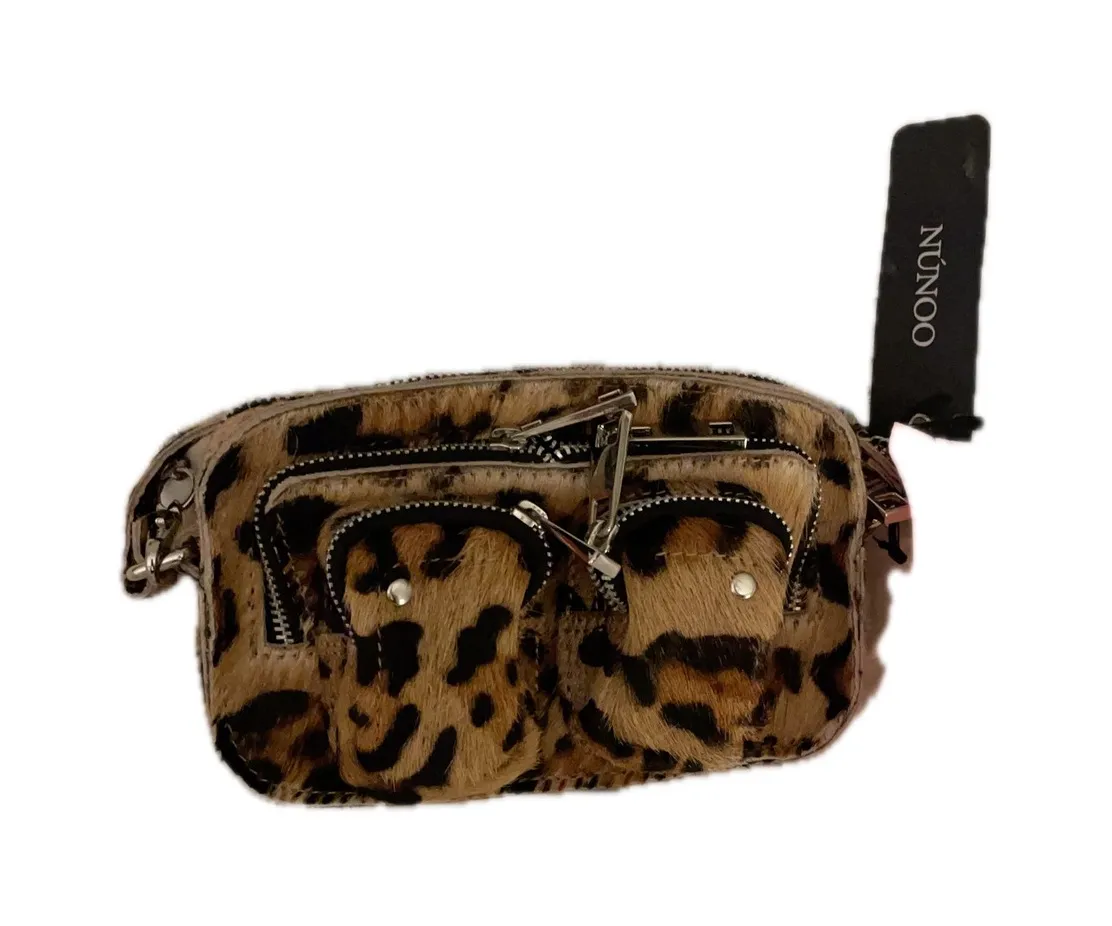 NUNOO Leopard Print Calf Hair Crossbody Bag Silver Tone Hardware NWT Brown - Image 1