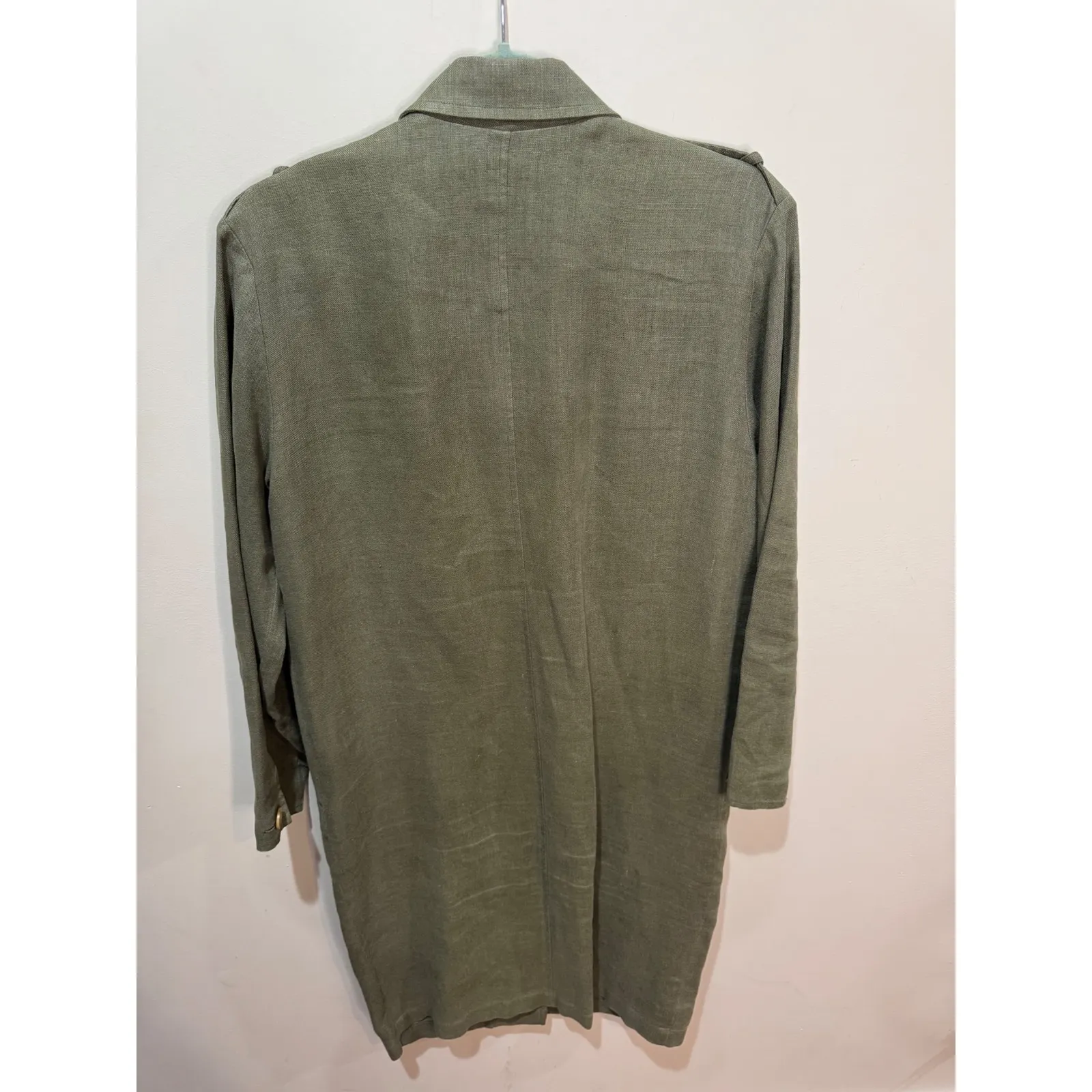 Vintage 80s 90s Banana Republic Safari & Travel Green Linen Jacket Shirt Dress M - Image 4