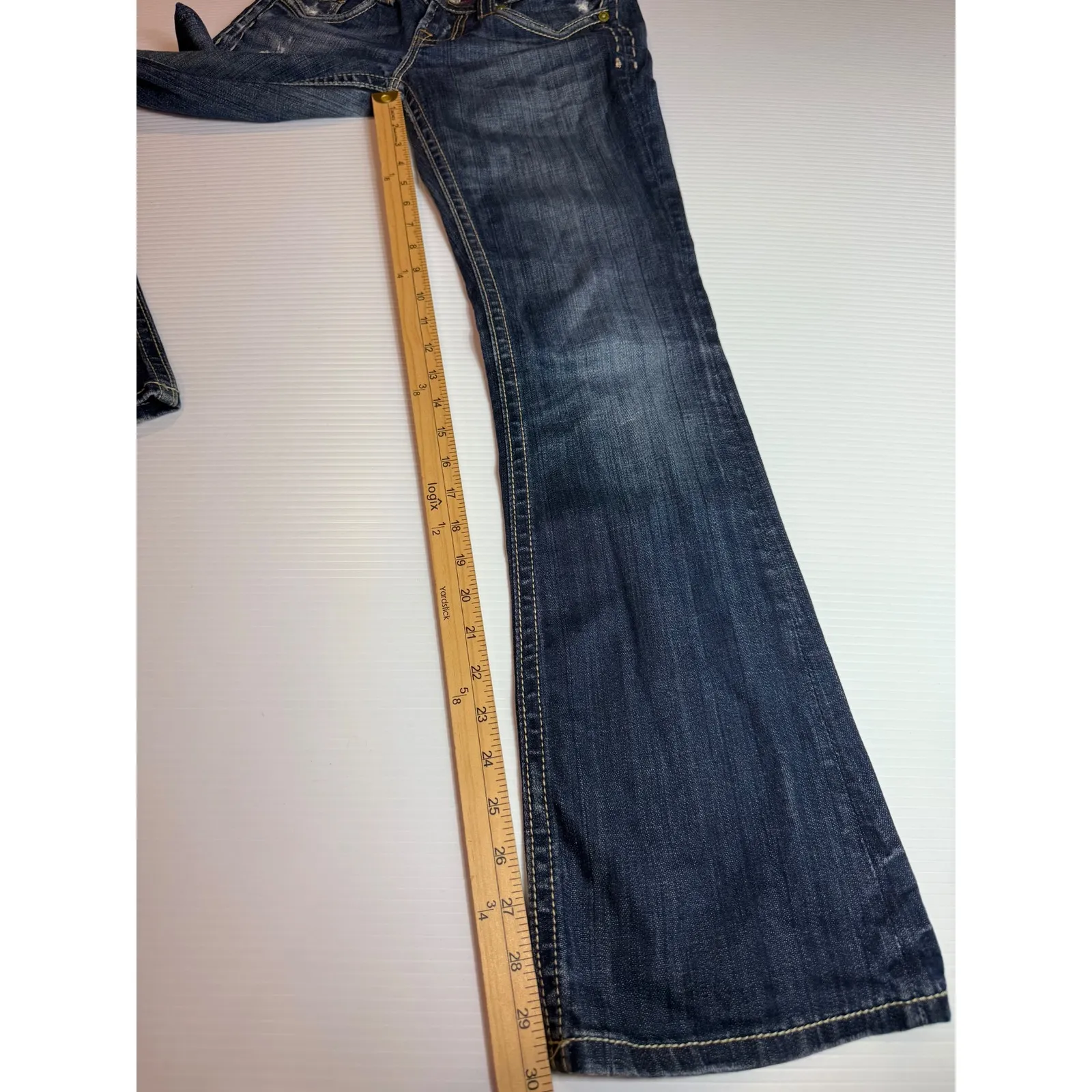 MEK Denim USA Kaikoura Boot Cut Jeans‎ Womens 26/32 Distressed Dark Wash Blue - Image 2