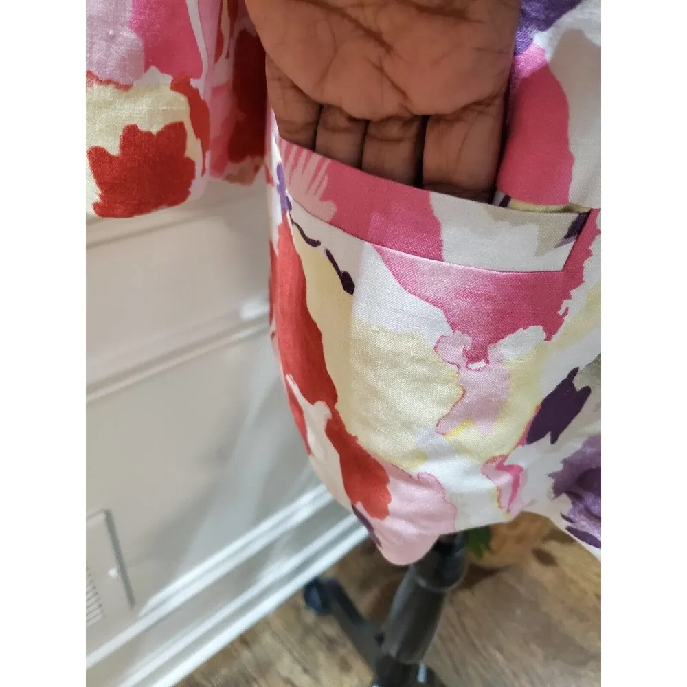 Maggie Barnes Women's Multicolor Floral Linen Long Sleeve Hook Front Jacket 2X - Image 5