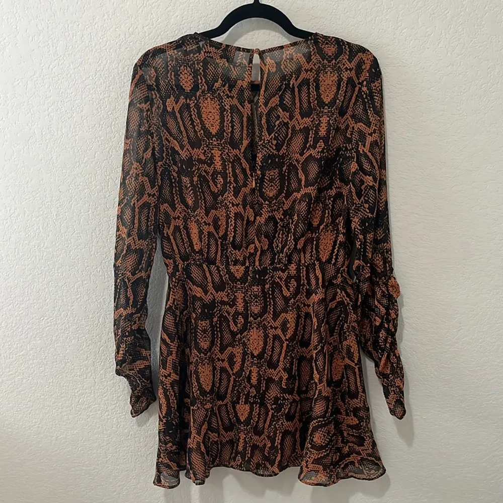 FINDERS KEEPERS Snake Print Short LANA Mini Dress Tan Brown, Size 6 - Image 8