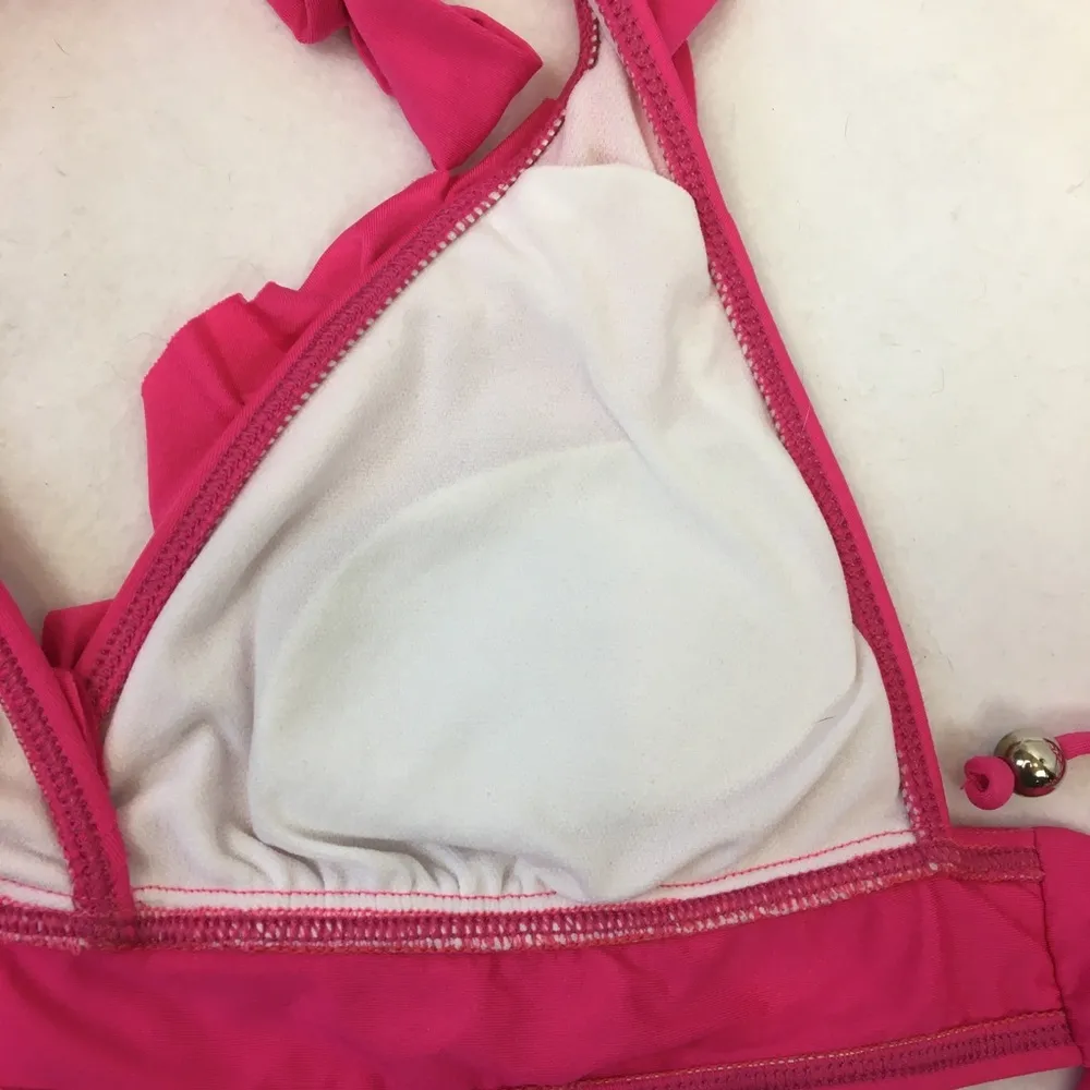 Antonio Melani Pink & White Print Ruffle 2 Piece Swim Bathing Suit Bikini Top M - Image 4