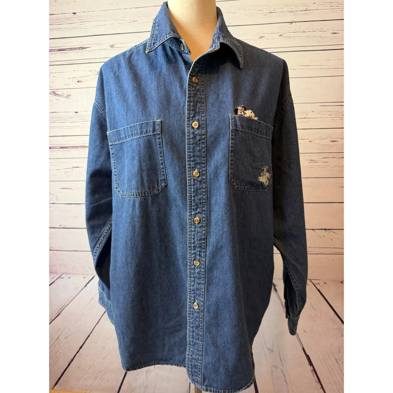 Disney Store denim long sleeve shirt button front‎ Large 101 Dalmatians Dogs Y2K - Image 2
