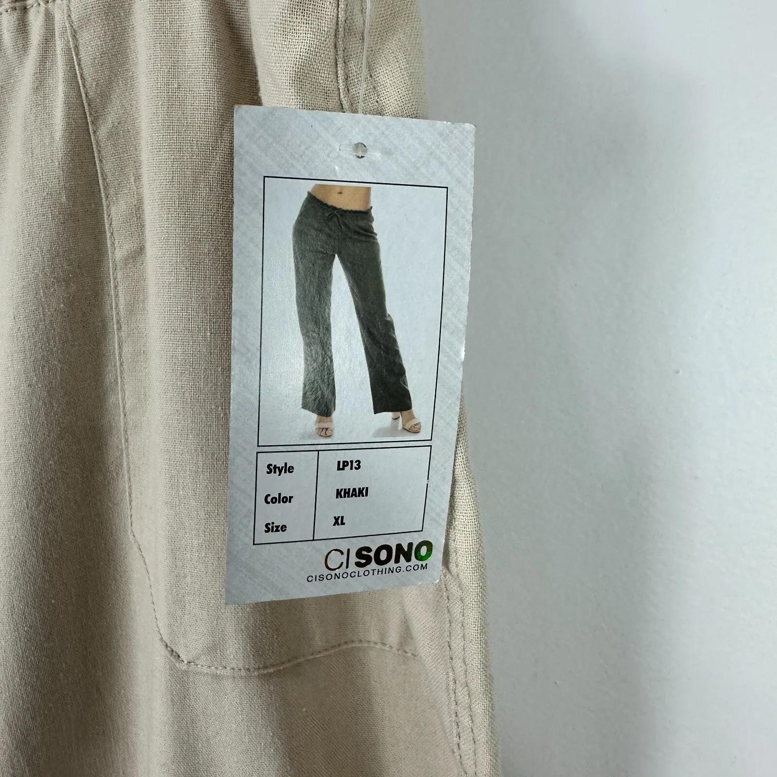 Ci Sono Linen‎ Pants XL Khaki Wide Leg Pull On Drawstring Waist Coastal Resort - Image 4