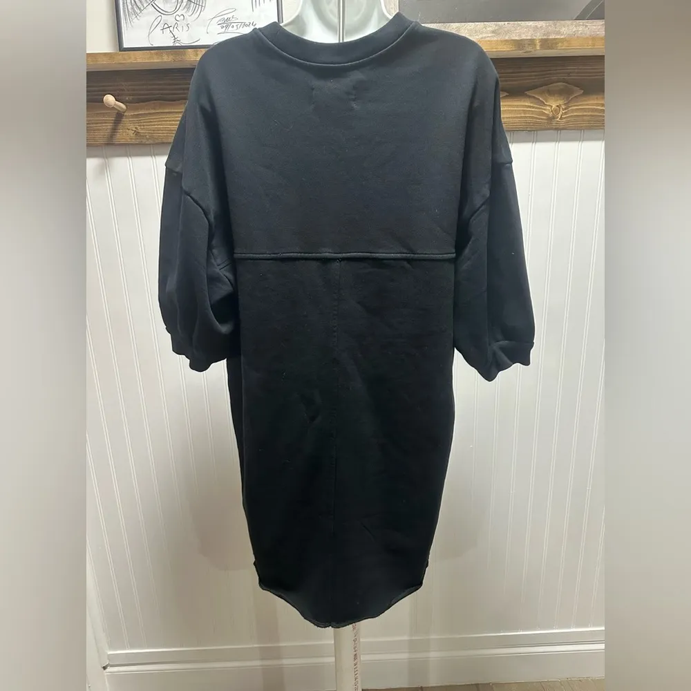Everlane Black Puffed Sleeve Sweatshirt mini Dress Sz Medium EUC - Image 3