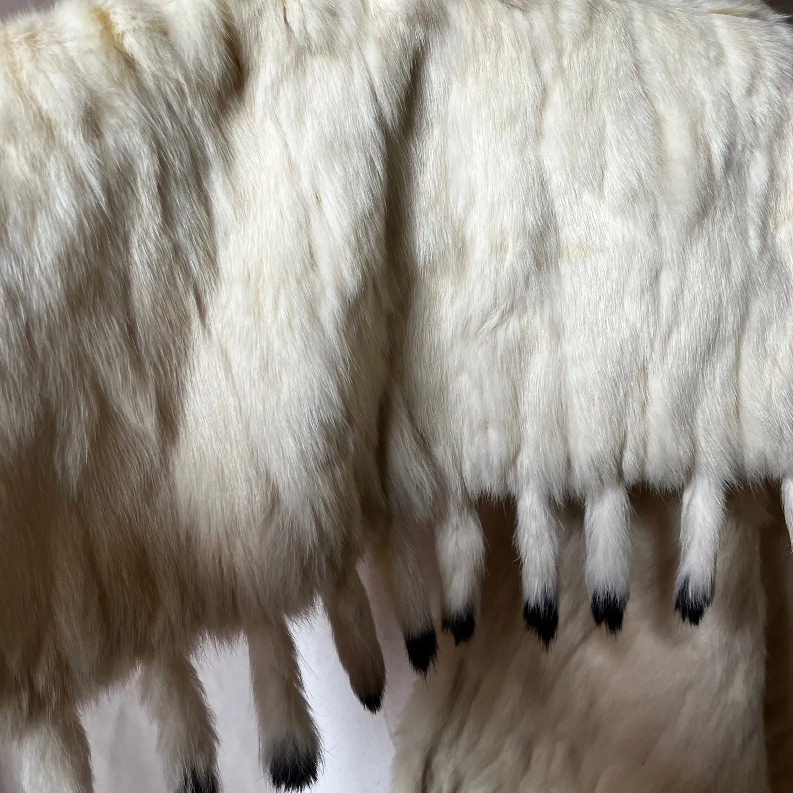 Vintage Buttercream Rabbit Fur Bridal Wrap w/ Black Tipped Tails‎ 43" Long Size undefined - Image 4