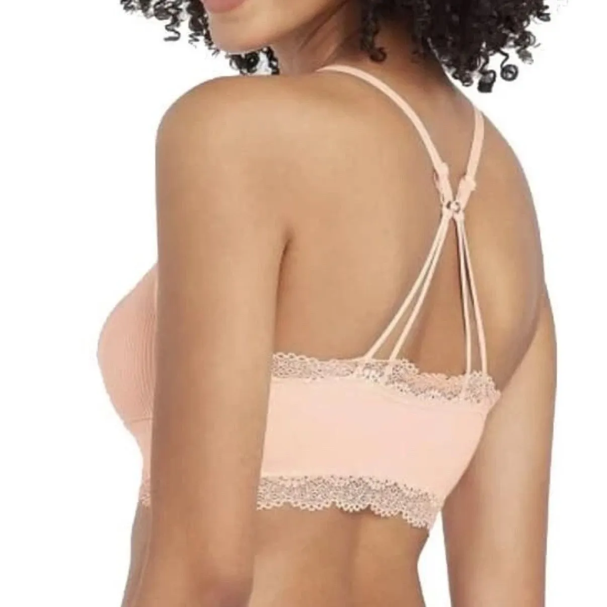 Colsie Light Coral Pink Longline Ribbed Lace Trim Bralette Sz M NWT Size M - Image 9