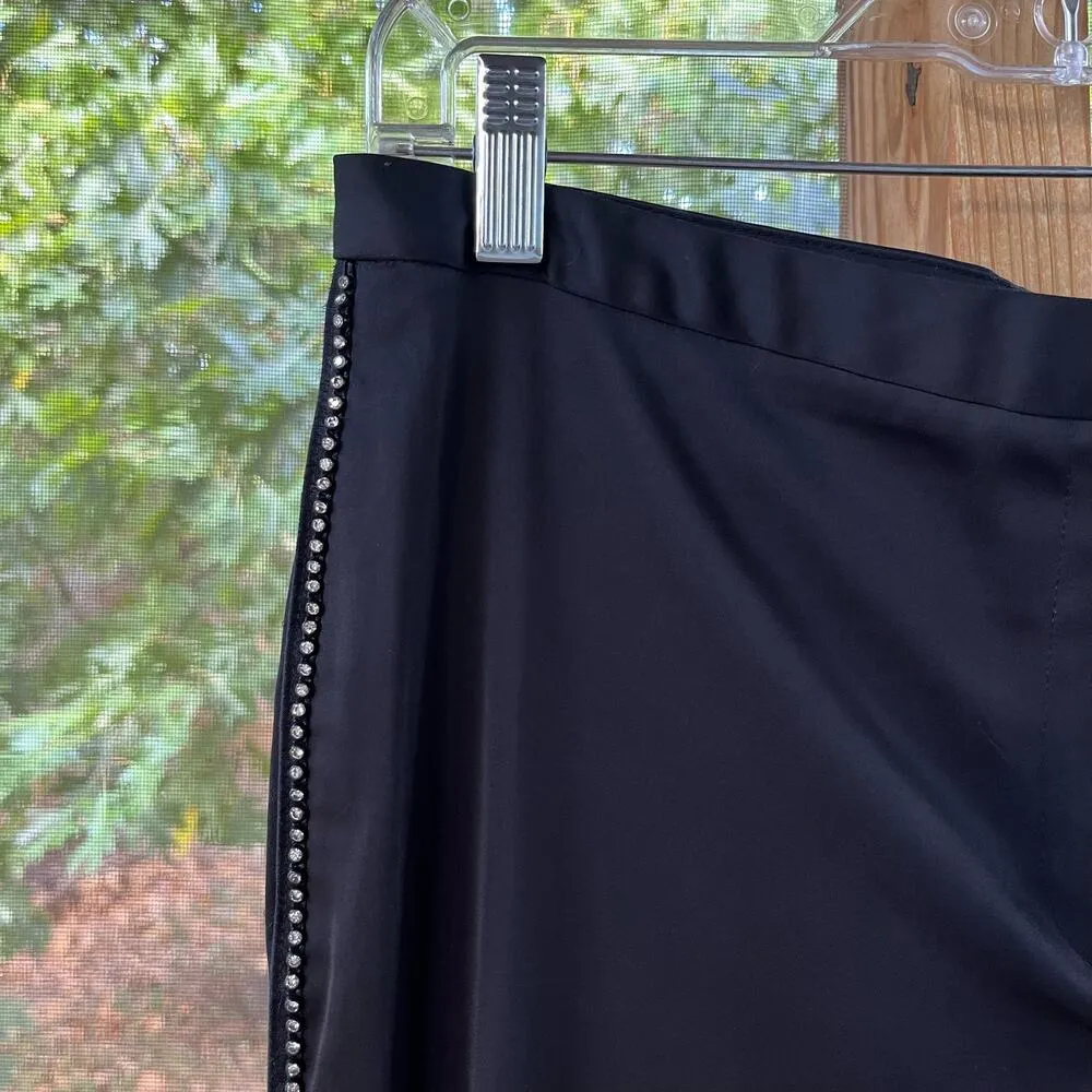 Express Women's Black Vintage Sateen Pants Rhinestones 1990's Y2K Era Size 9/10 - Image 3