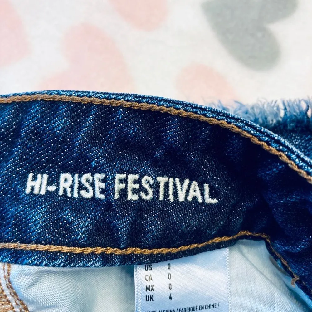 AEO Hi-Rise Festival Denim Blue Jean Shorts Size‎ 0 - Image 4