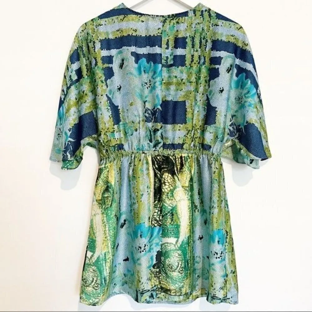 Ark & Co Green Blue Floral Mini‎ Dress Artsy Resortwear Beachy Boho Size Small - Image 7