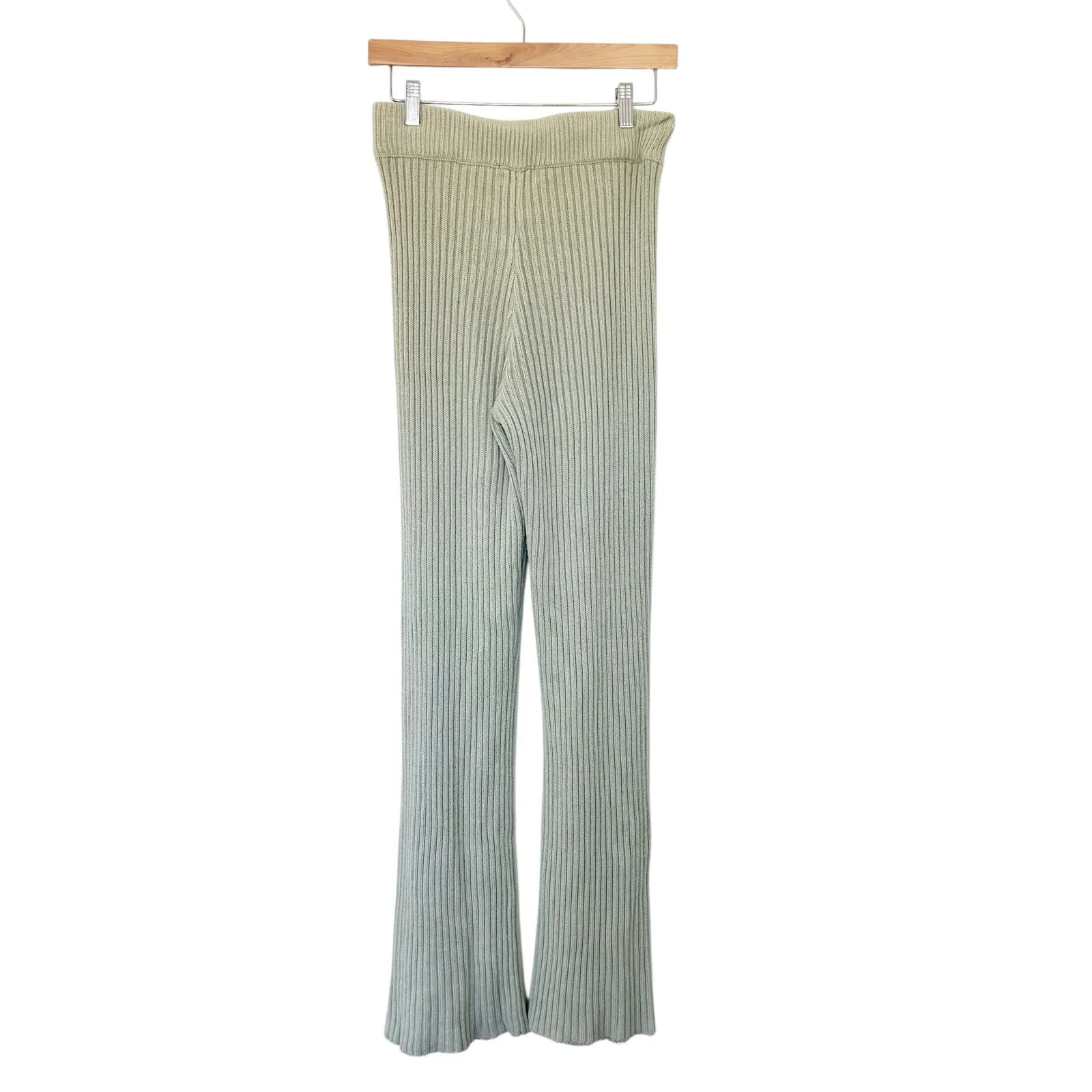Tiger Mist Light Green Ribbed Knit Flared Pants Sz M - Image 4