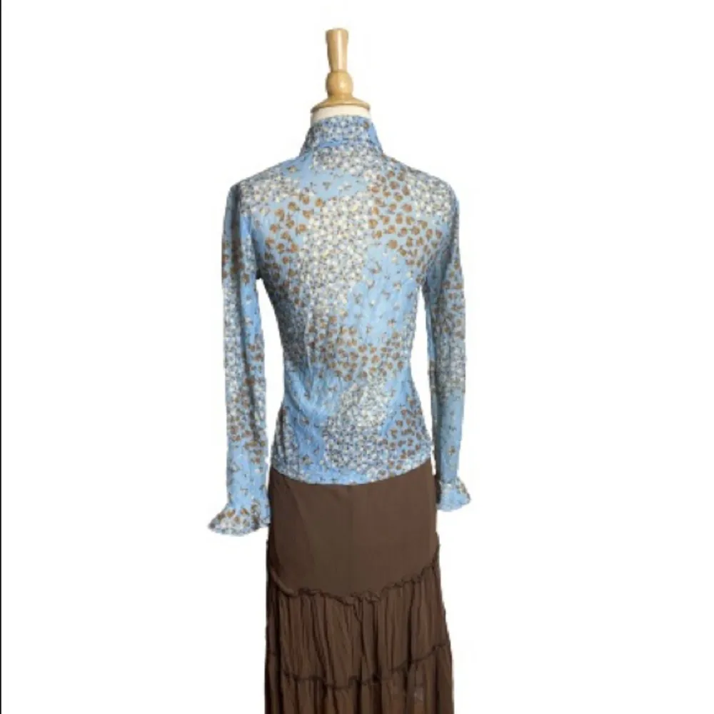 western style button front with ruffle top Blue - Image 2