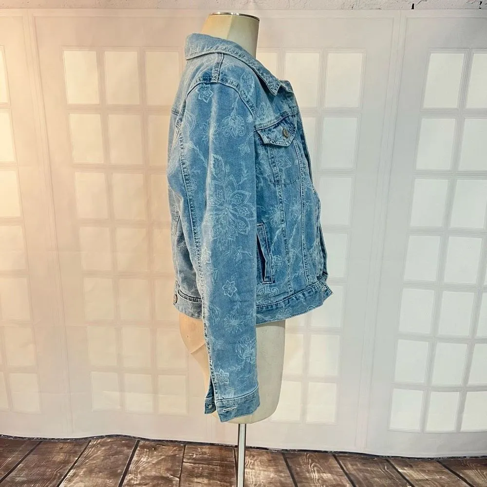 Mudd light blue denim jacket with soft white floral print size xl - Image 4