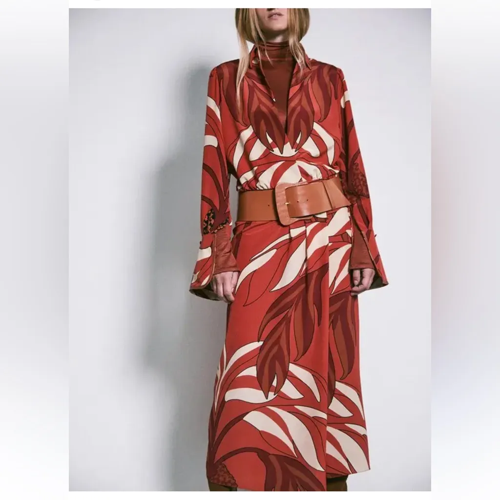 NWOT Johanna Ortiz Beige and Red silk Dress Size 4 - Image 5