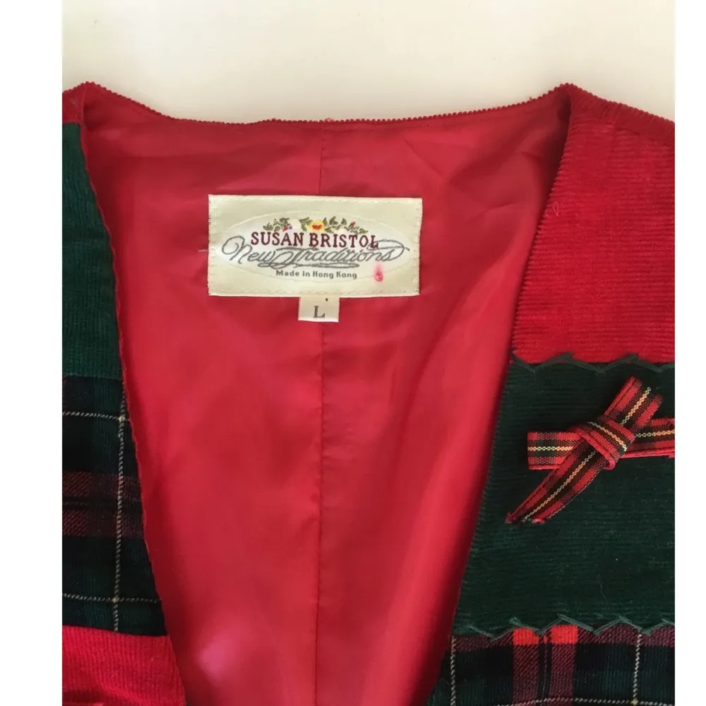 Susan Bristol VTG Red & Green Corduroy Tartan Plaid Appliqué Christmas V… - Image 8
