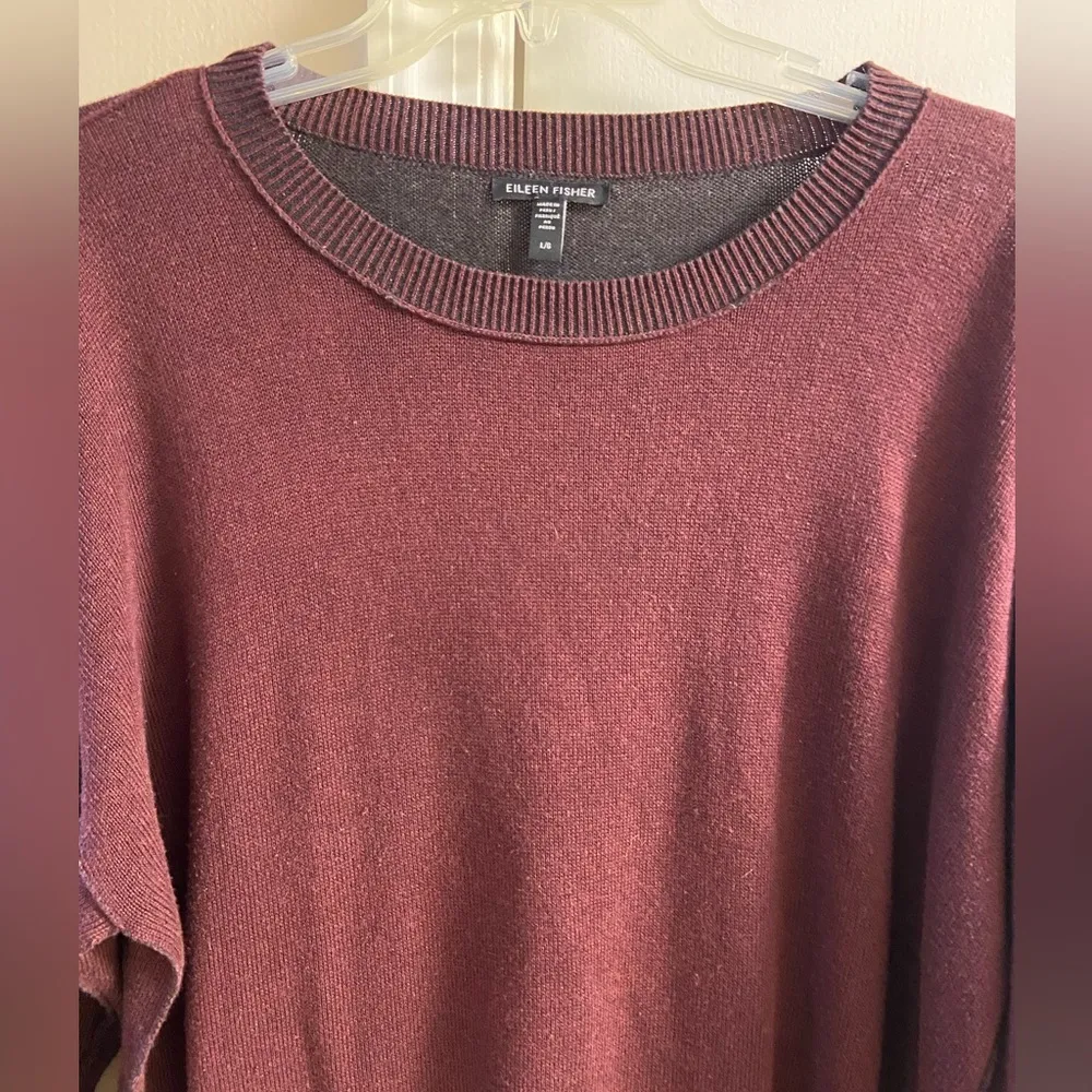 Eileen Fisher‎ sweater crewneck pullover maroon boxy Large - Image 3
