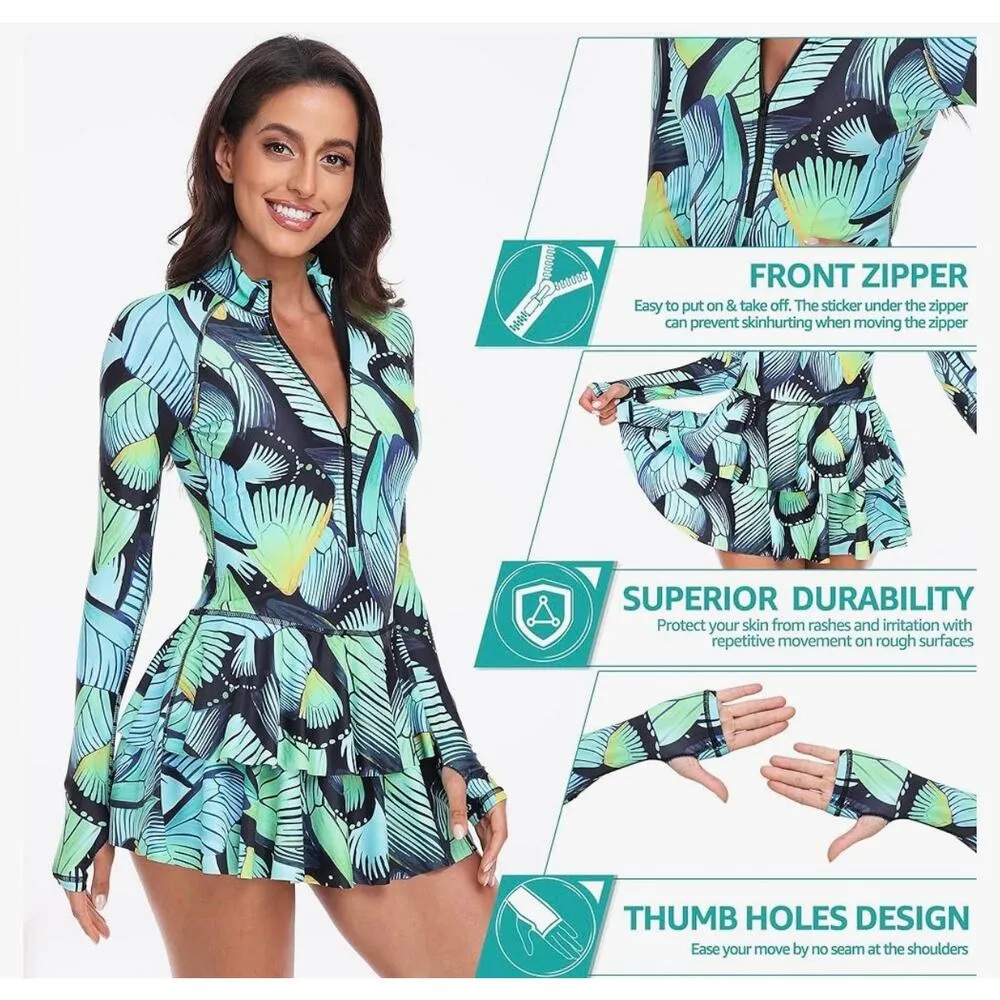 UNIQUEBELLA Rash Guard for Women,
1 Piece Modest Swimsuits for Women size M Size M - Image 8