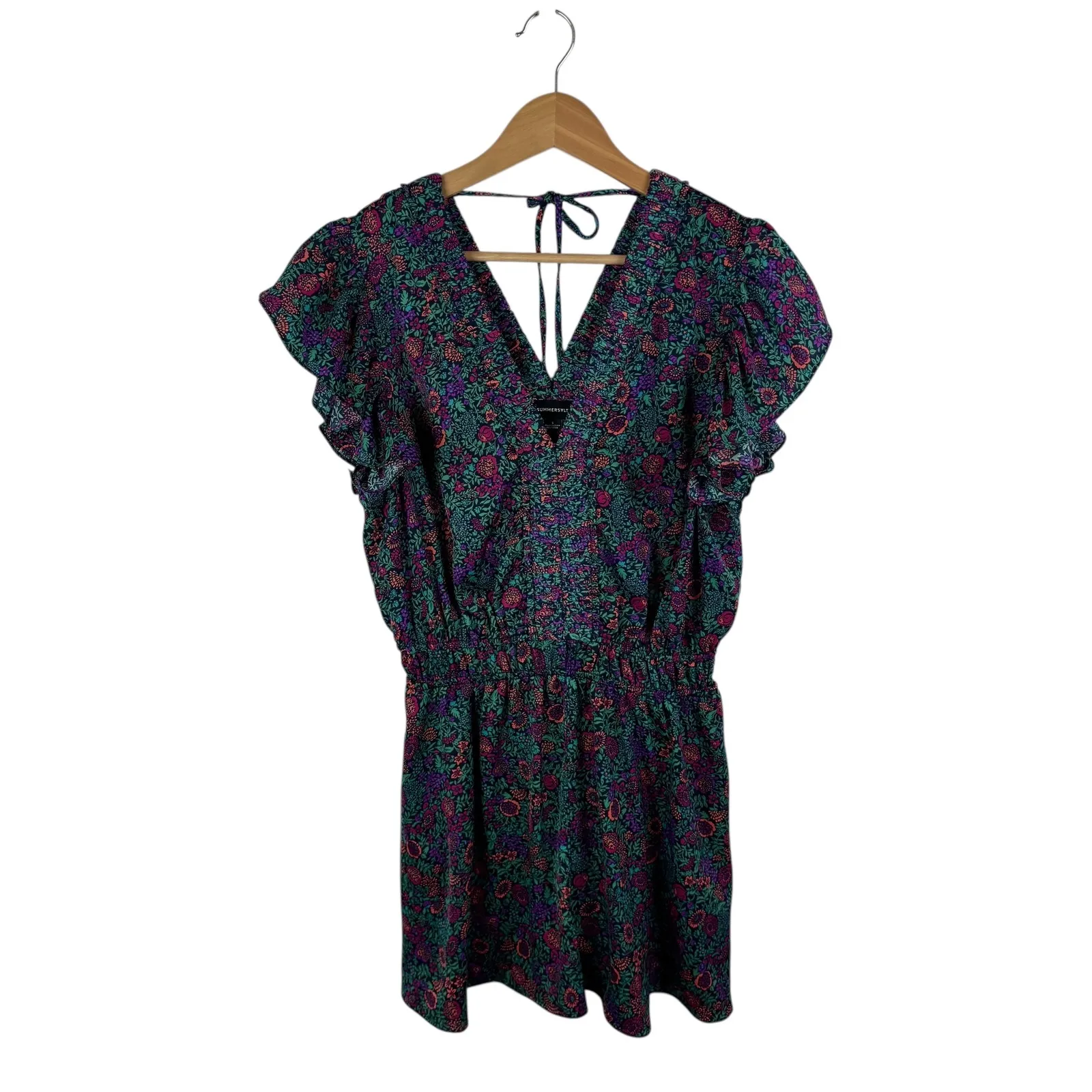 Summersalt The Silky Luxe Ruffled‎ Romper Sz Small Floral Cover Up Beachy Resort - Image 2