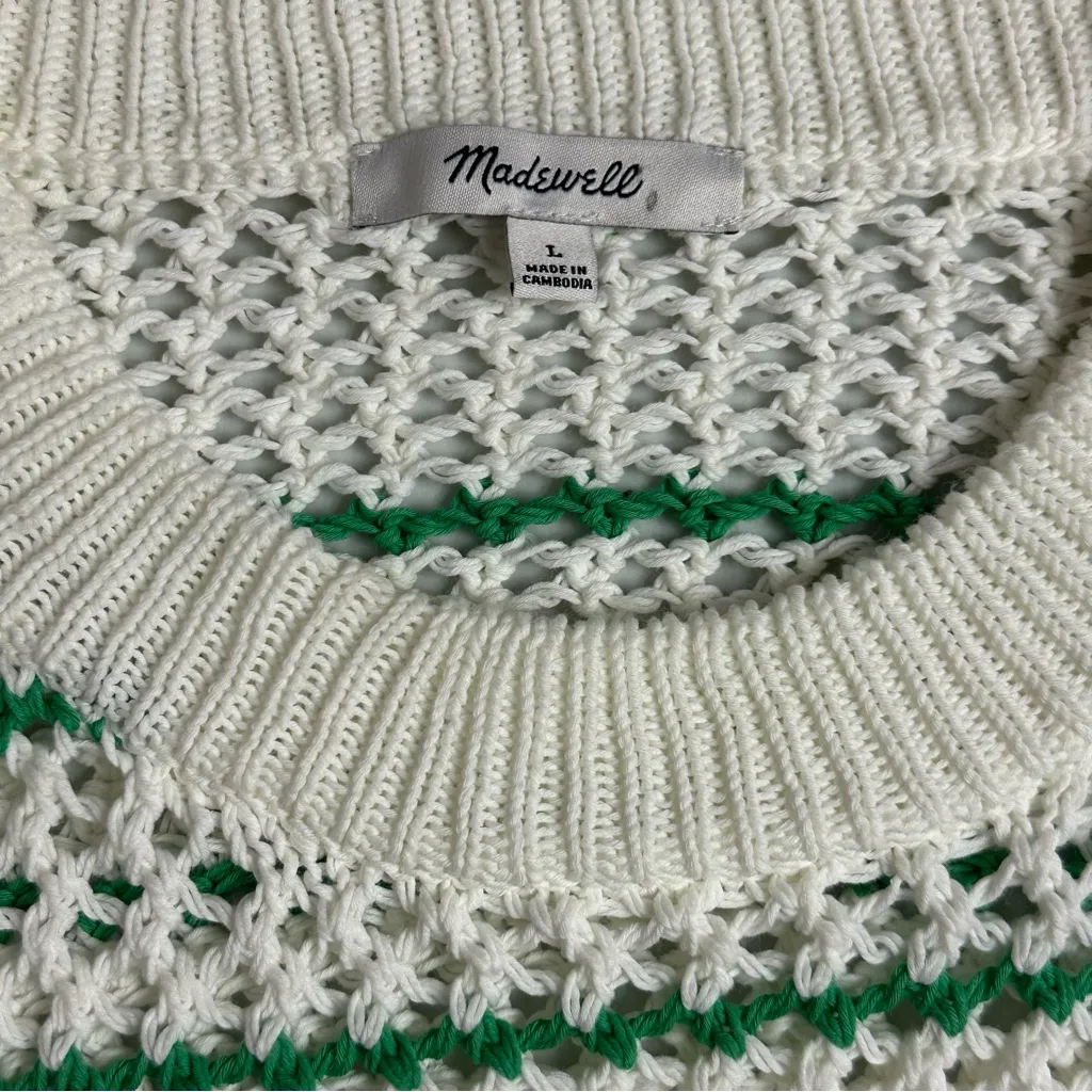 Madewell Classic Ivory Green Striped Open Stitch Knit Sweater Tee Size L NWOT - Image 7