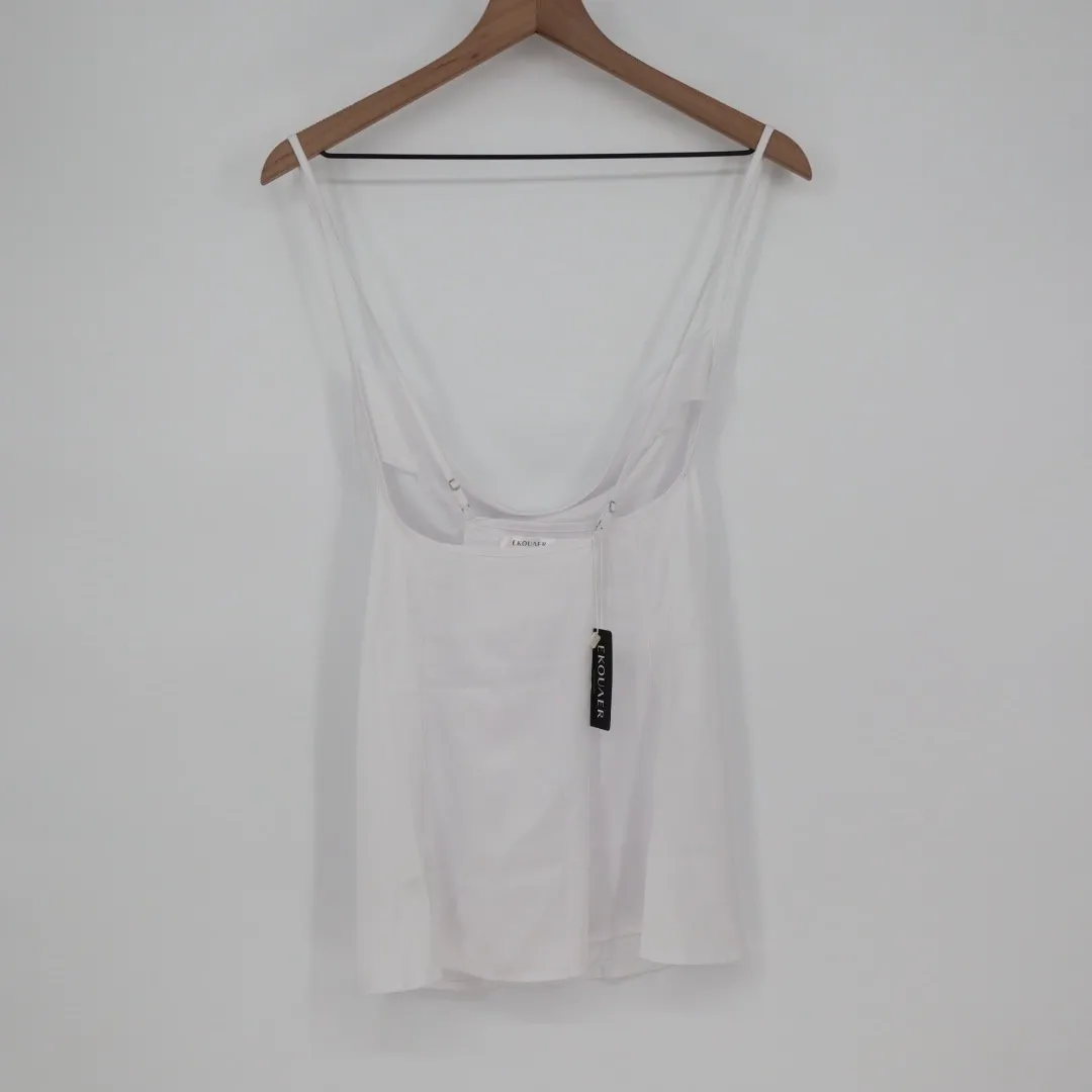 EKOUAER White Cowl Neck Camisole Tank Top Sheer Back Mesh Size M - Image 3